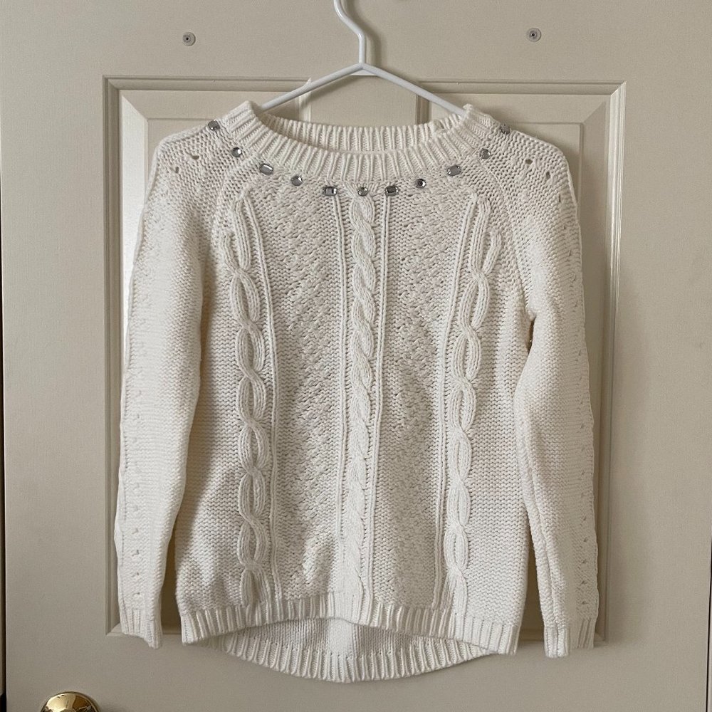 Nevada Cable Knit White Sweater Size Youth Med (10-12)